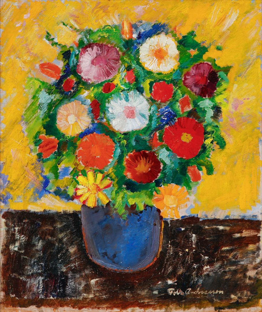 Folke Andréasson, Blomsterstilleben, olja på pannå.