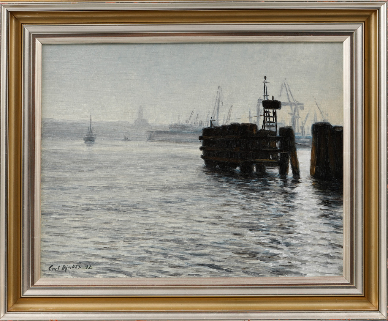 Göteborgs hamn, olja på duk, signerad och daterad 92.