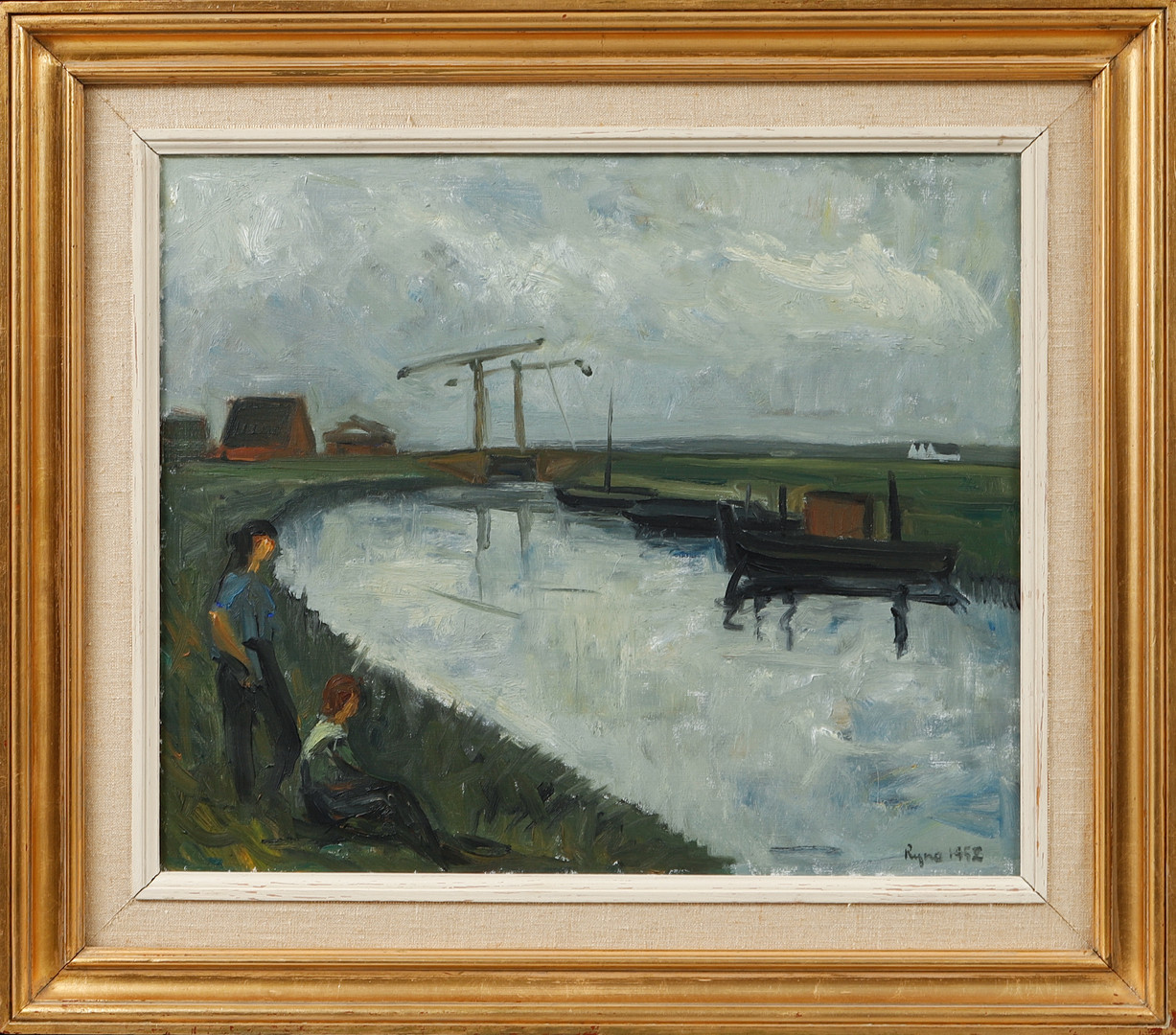 ”Kanallandskap Halland”, olja på duk, signerad och daterad 1958.
