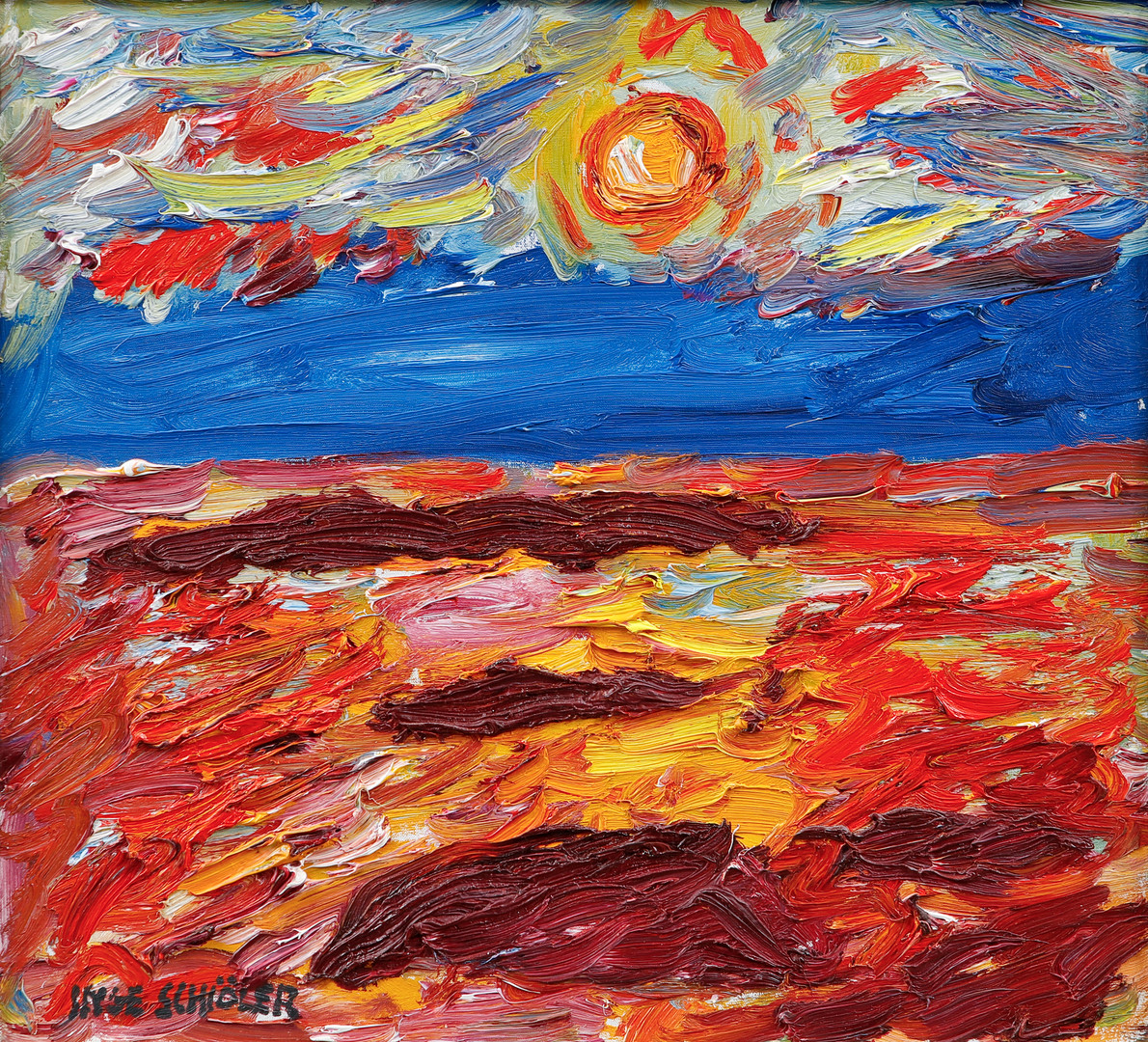 Solnedgång. Olja på duk. Utförd 1970.