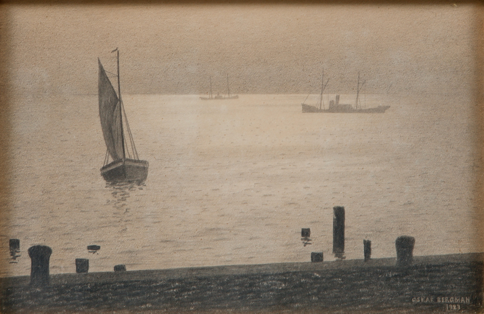 Sundet. Blyerts på papper. Utförd 1923.