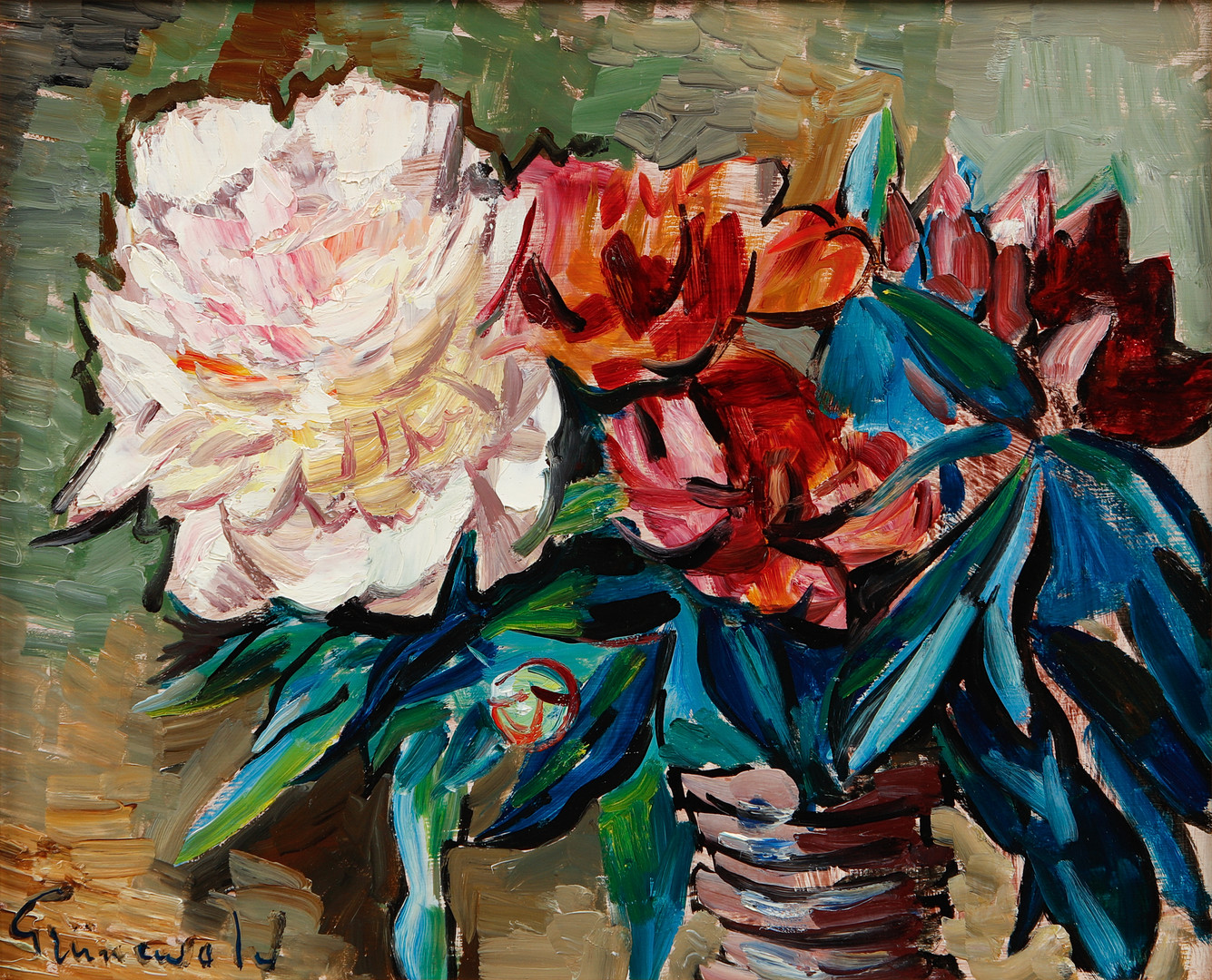 Isaac Grünewald, Blomsterstilleben, olja på pannå.