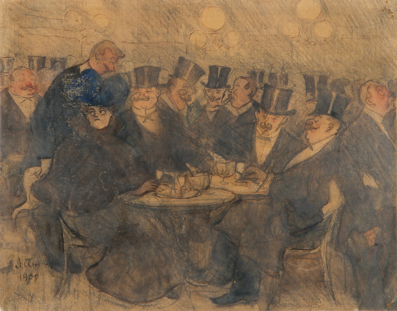 Sällskapet, blandteknik på papper. Utförd 1900.