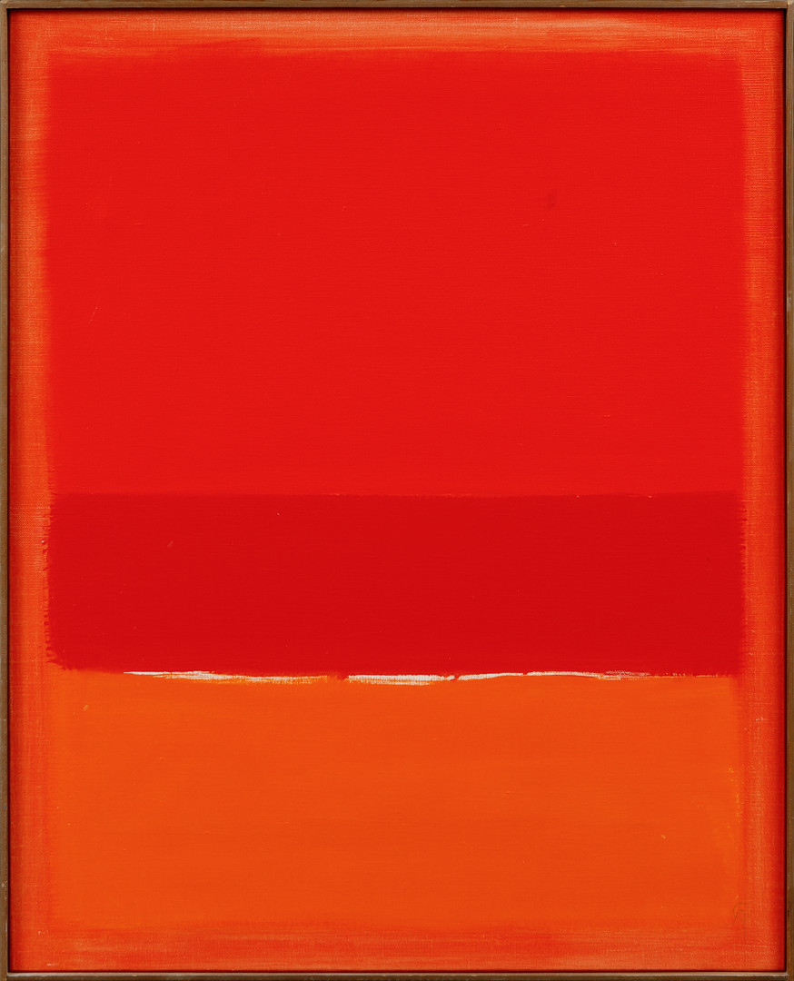 Komposition i rött och orange, olja på duk, signerad.