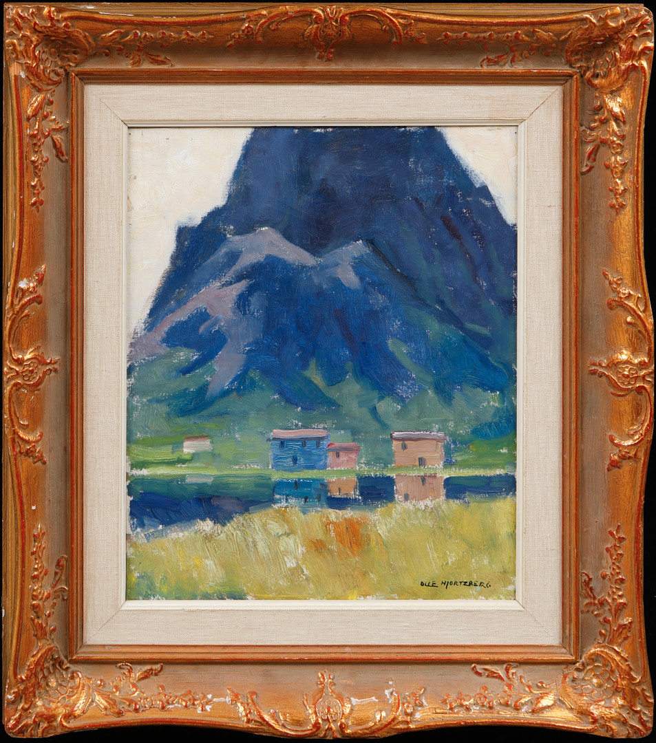 Hus vid berg, olja på duk, signerad.