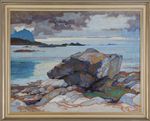 Karl Decker, Huile sur toile, "Nordmeerstrand", signée en bas à droite "K. Decker", désignée au verso sur un autocollant en papier d'une autre main, env. 85x110cm, encadrée (98x123cm)