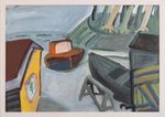 Oskar Manigk, Acrylique sur papier, "Der Strand von Usedom mit gelber Fischerhütte" (2005), signé en bas à droite "Manigk" et daté, env. 78,5x108,5cm, encadré (85,5x114,5cm), minimes frottements
