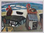 Oskar Manigk, Acrylique sur papier, "Am Ostseestrand" (2005), signé en bas à droite "Manigk" et daté, env. 80x108cm, encadré (82,5x111,5cm), cadre endommagé