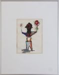 Technique mixte sur papier, "Jongleur avec tête d'oiseau" (1995), non signé, env. 29,5x20,5cm (monté), encadré (66x51cm), papier bruni et gondolé