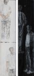 2x huile et vernis sur bois, "Zaungäste (schwarz und weiß)" (2005), les deux monogrammés et datés en bas à gauche, chacun environ 35x7cm