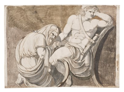Le roi Priam suppliant Achille de lui rendre le corps d'Hector