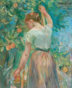 Jeune fille cueillant des oranges