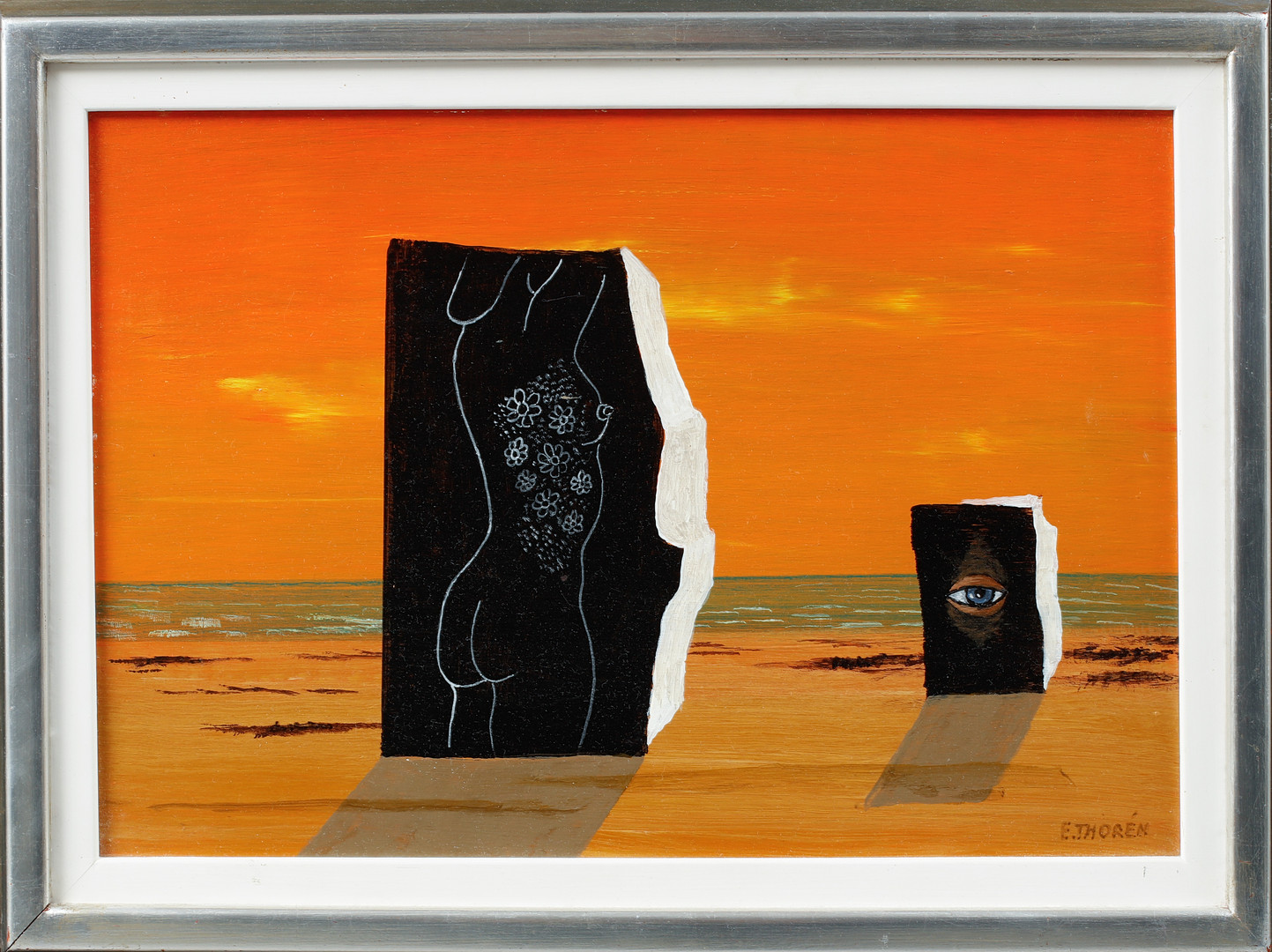 Esaias Thorén, Surrealistisk bild, olja på pannå, signerad.