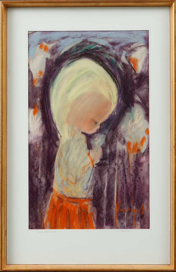"Flicka med blomma", pastell, signerad.