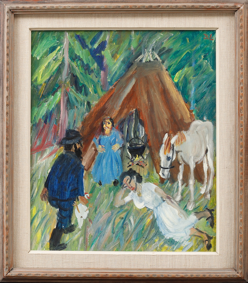 Figurscen, olja på pannå, signerad.