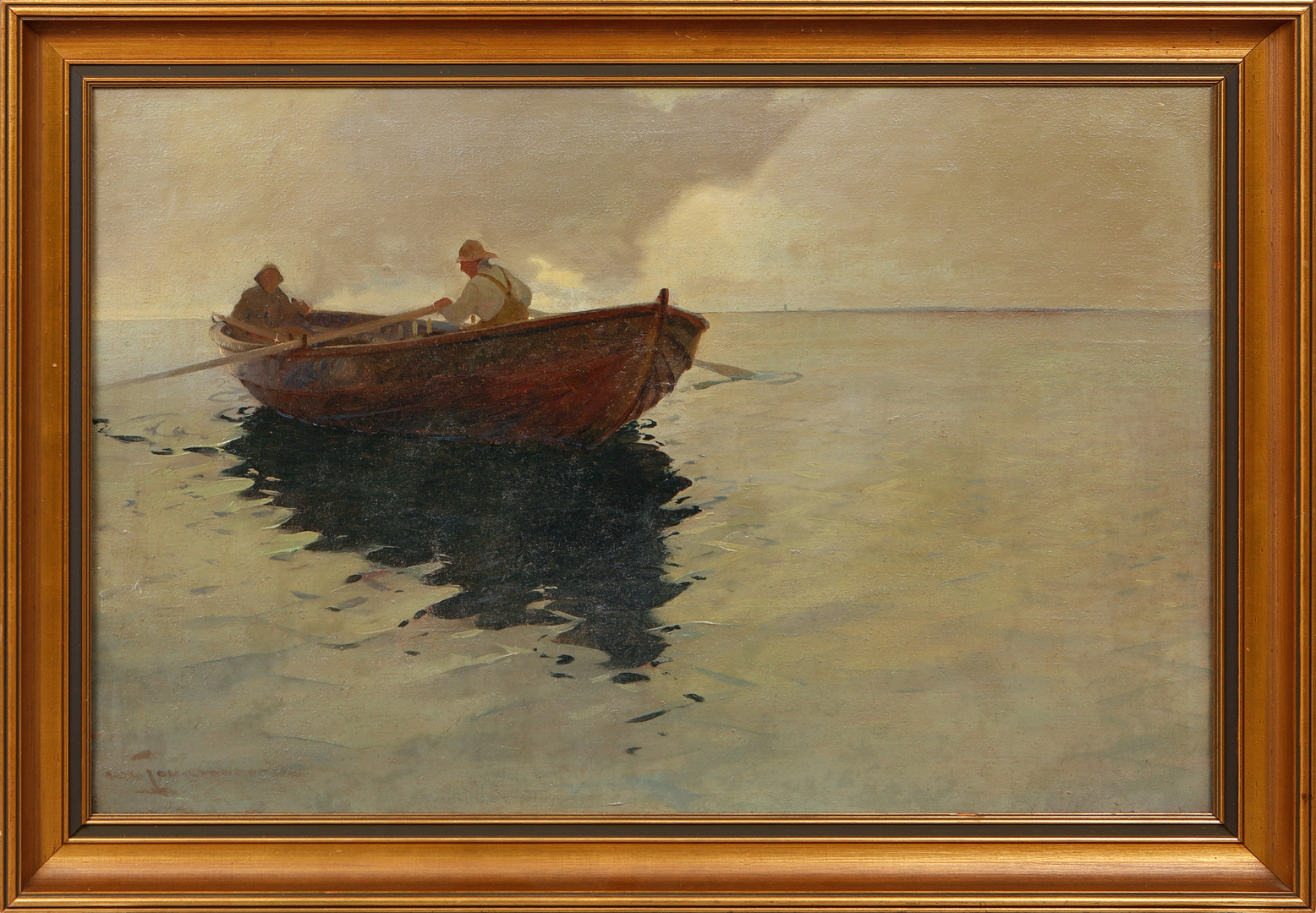 Fiskare i eka, olja på duk, signerad.