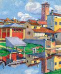 Kosztolányi Kann Gyula : Ville italienne (Trévise en été), vers 1910 / 65 x 54 /, Kosztolányi Kann Gyula : Ville italienne (Trévise en été), vers 1910 / 65 x 54 / Huile sur toile / Signé en bas à droite : Kosztolányi