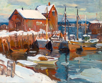 Rockport Harbor in Snow