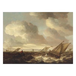 Abraham Hendricksz. van Beyeren (The Hague 1620-circa 1690 Overschie) Sailing boats in choppy seas