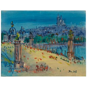 Paris, le pont Alexandre III 11 x 14 1/16 in (27.9 x 35.7 cm) (Painted circa 1950-1955)