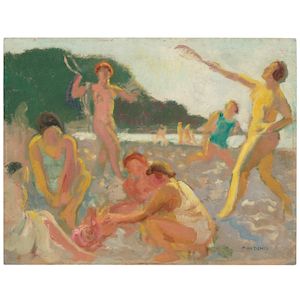 Jeu de raquettes sur la plage 10 1/2 x 13 1/2 in (26.8 x 34.5 cm) (Painted circa 1910-1911)