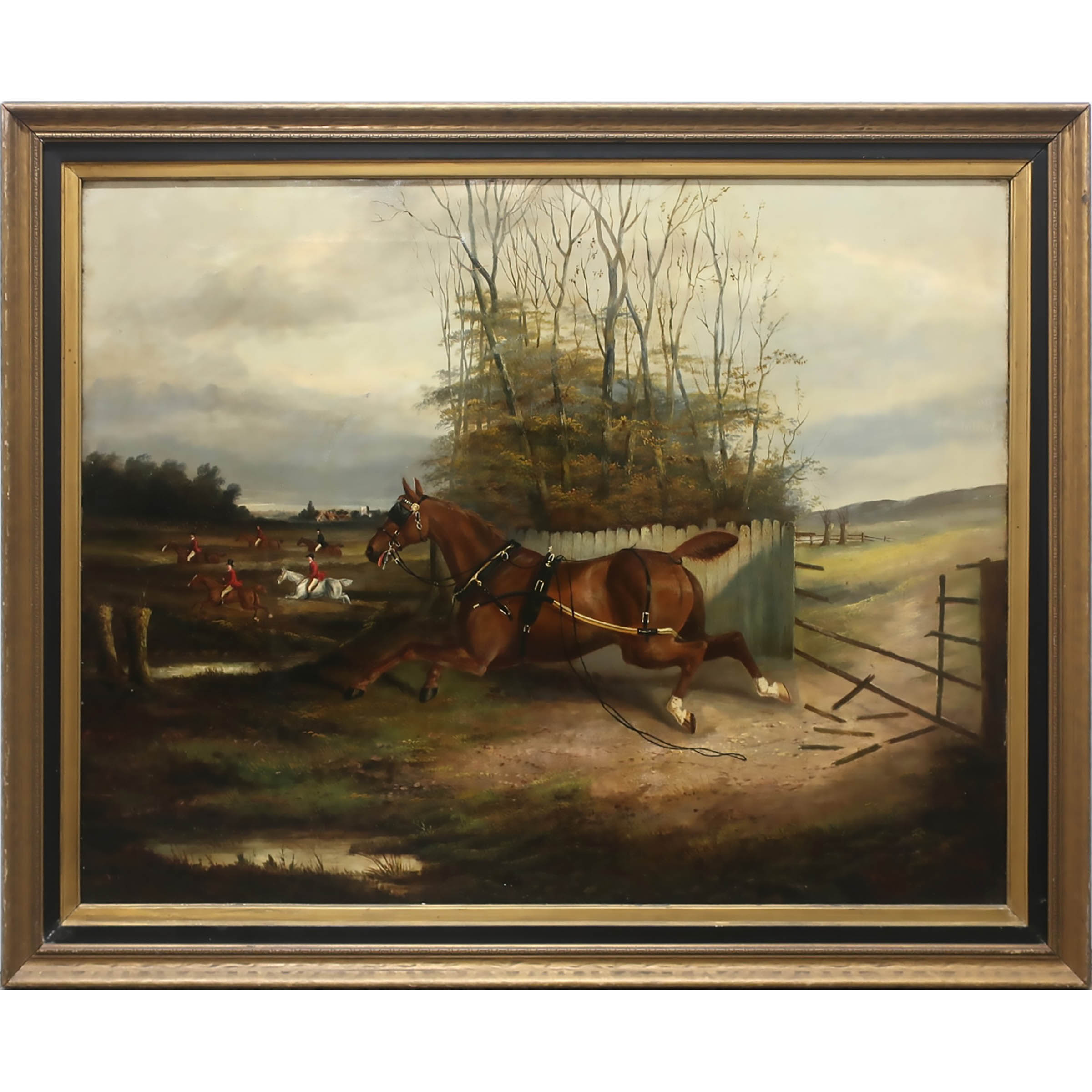 Untitled (Fox Hunters and a Horse Breaking Through a Fence)