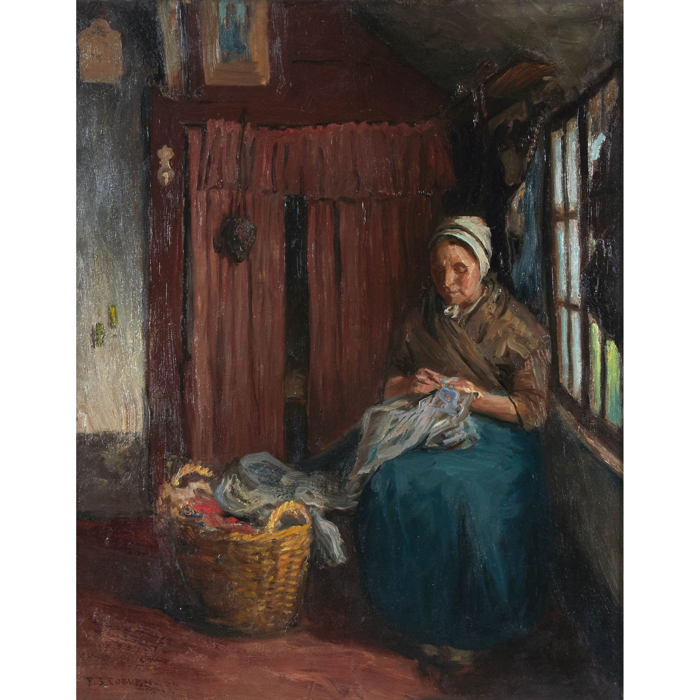 Interior Scene, Woman Knitting, Ca. 1903