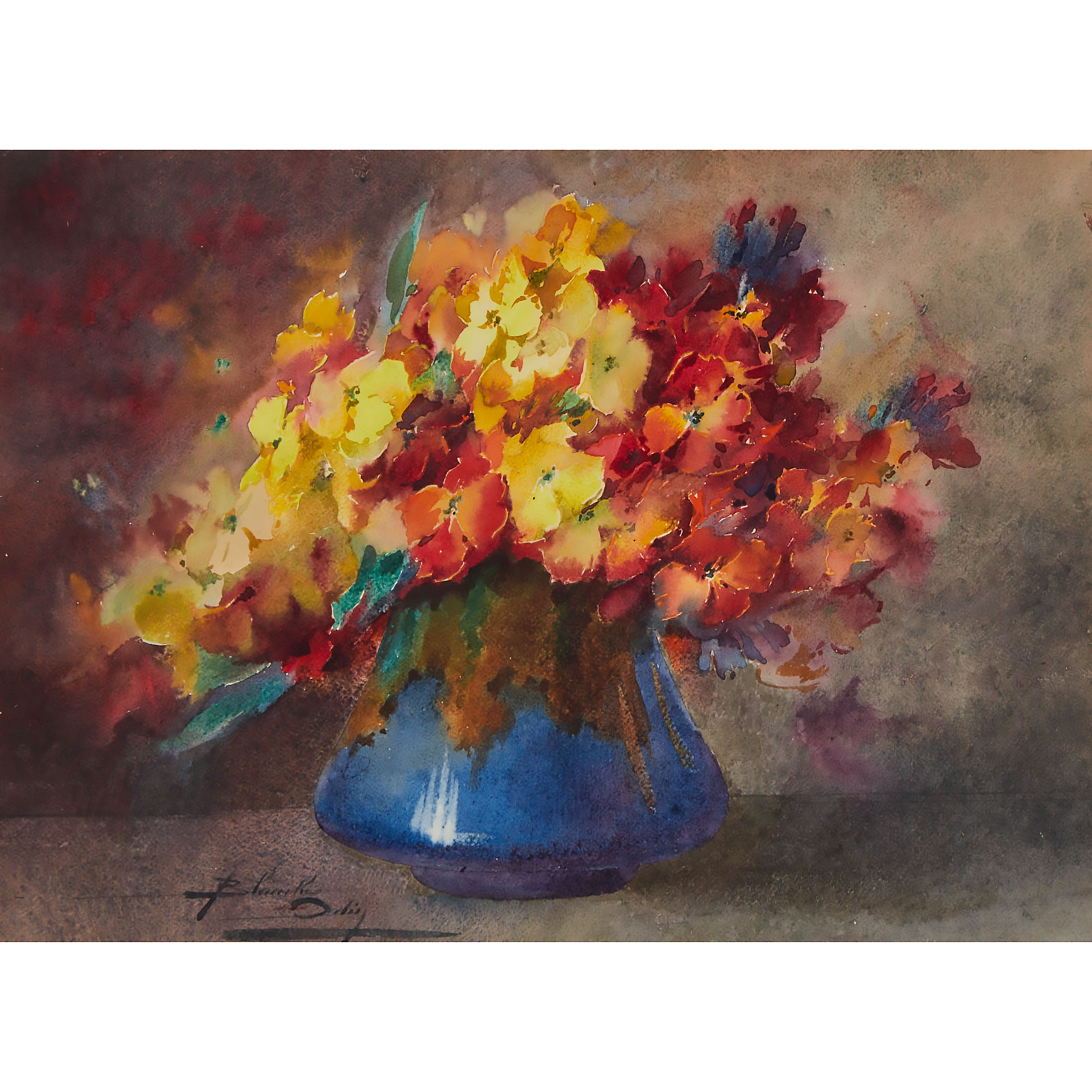 Still Life with Pansies in a Blue Vase
