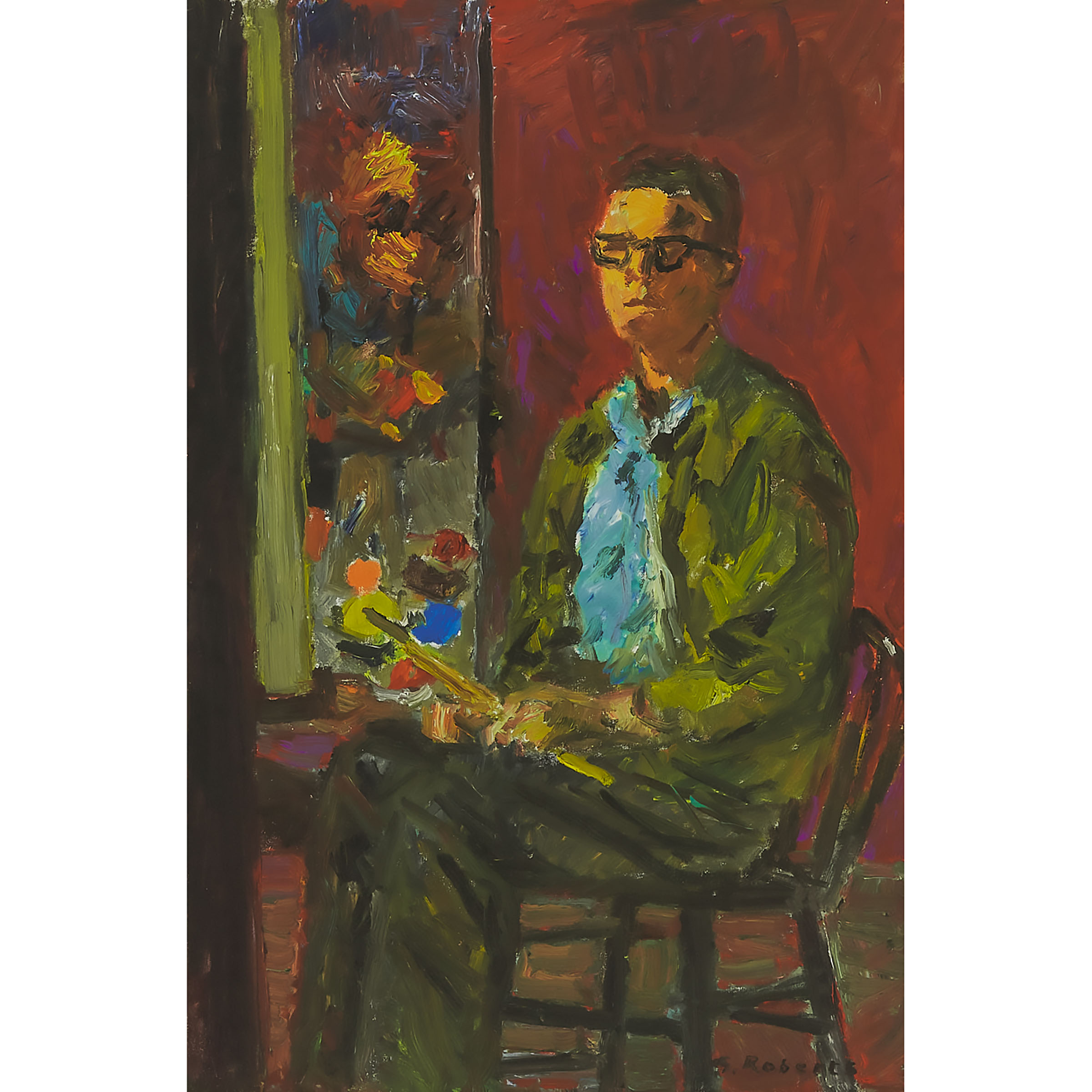 Self Portrait with Canvas in Background, Ca. 1961