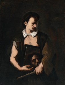 An astronomer holding a telescope and a mirror, reflecting a portrait of the artist