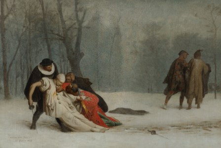 Sortie du bal masqué, esquisse à l'huile