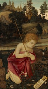 The young Saint John the Baptist praying in a landscape, with Saint Jerome in the wilderness beyond - a fragment
