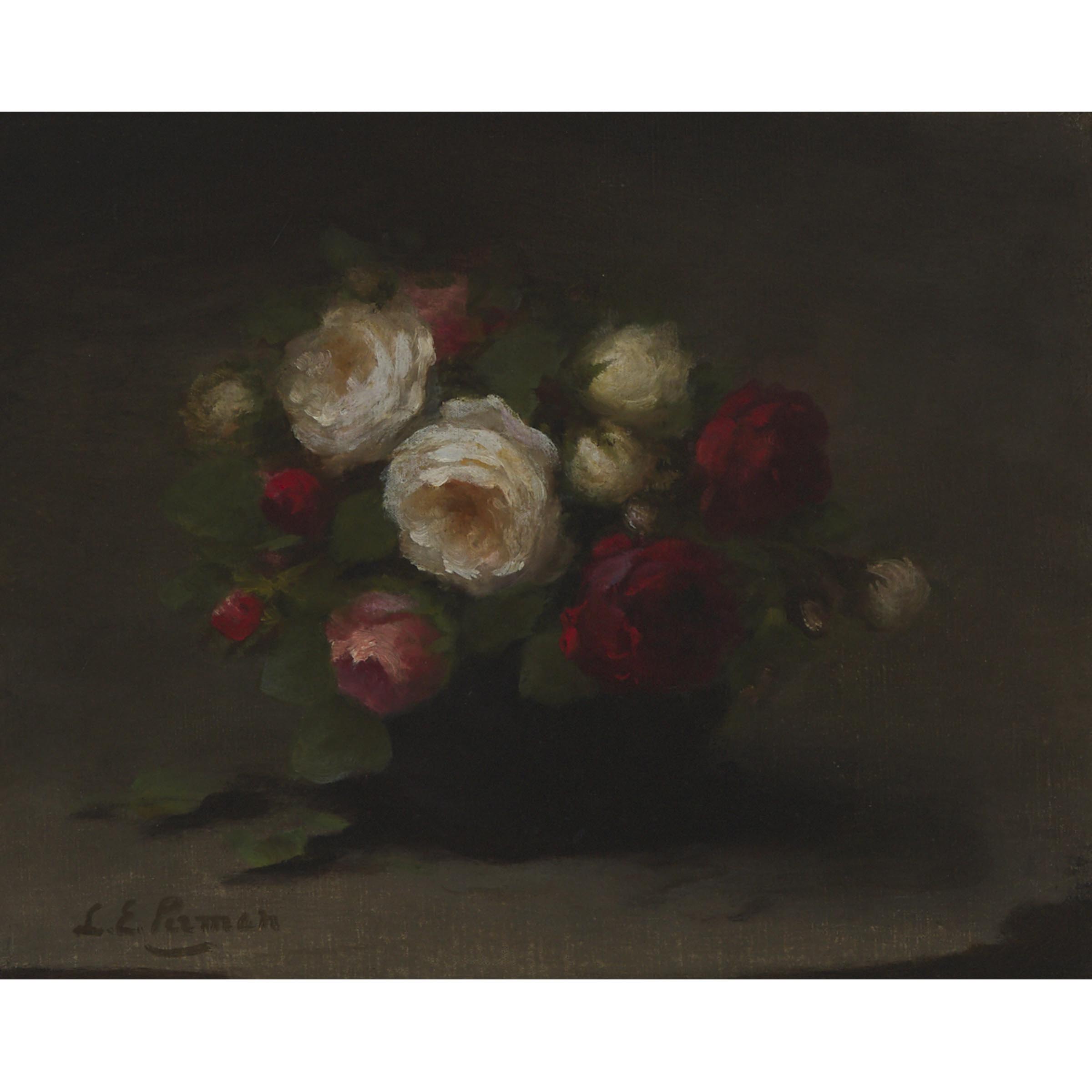 Red, White and Pink Roses in a Black Vase