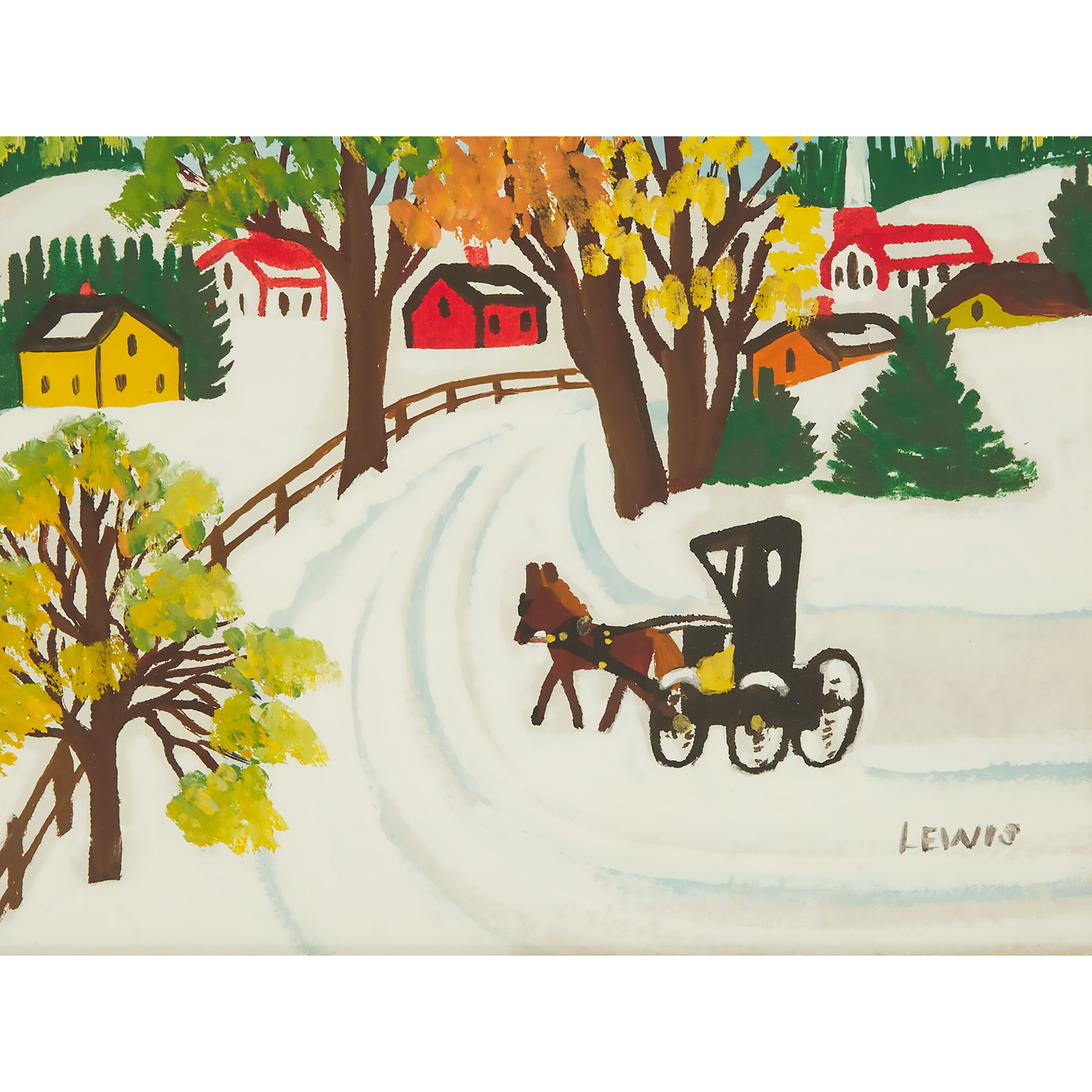 Horse and Buggy on Snowy Road