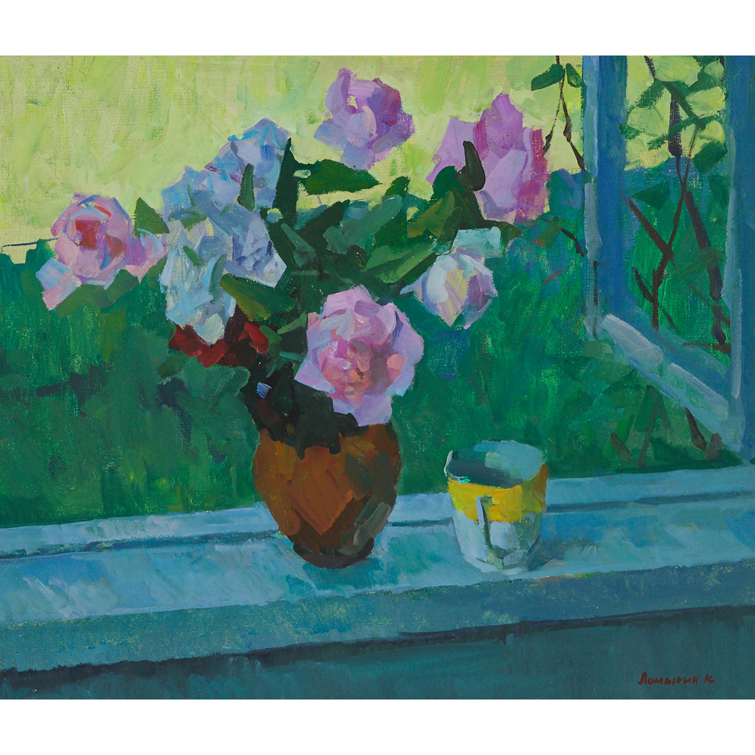 Konstantin Lomykin, Flowers and Yellow Teacup