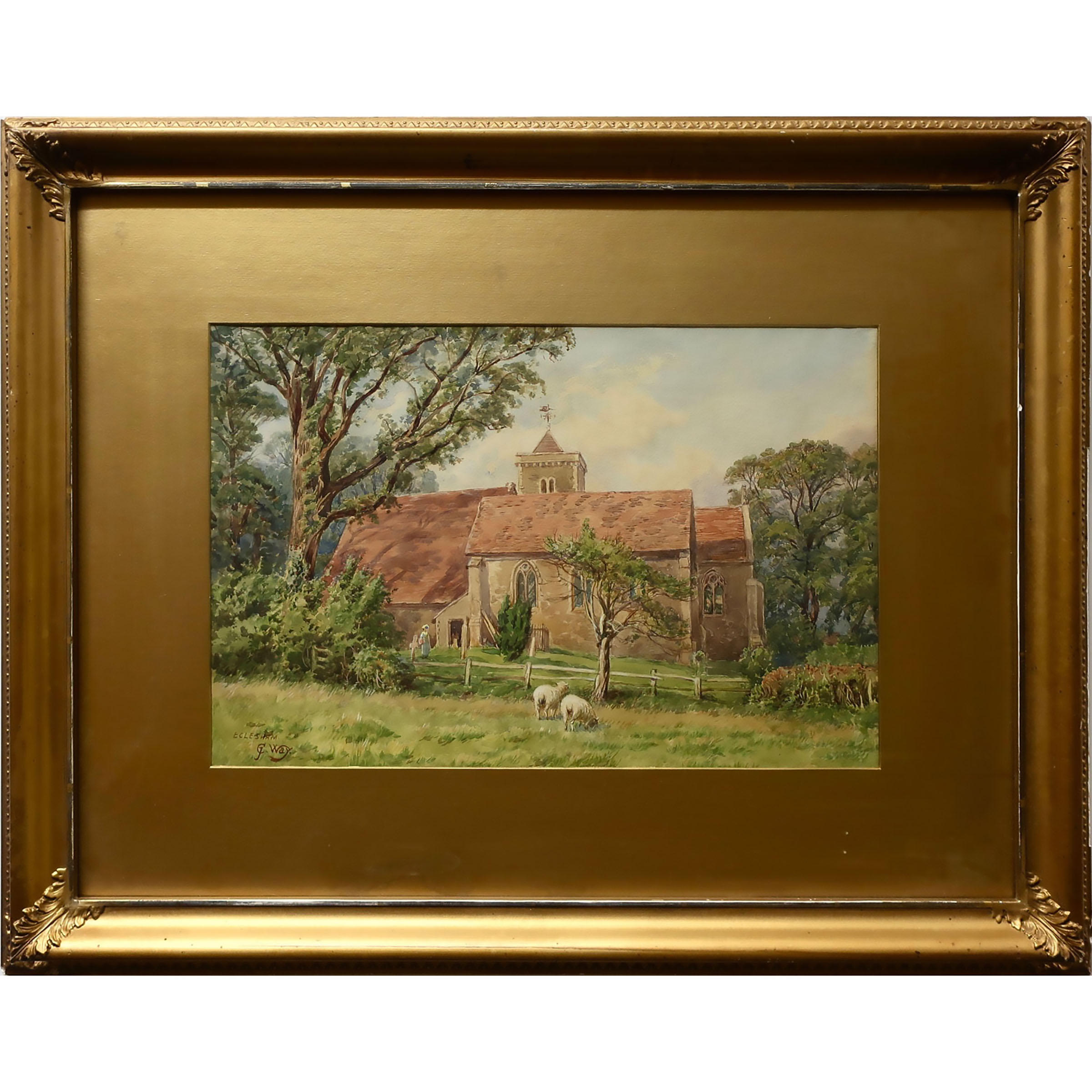 Figures and Grazing Sheep Outside of a Church