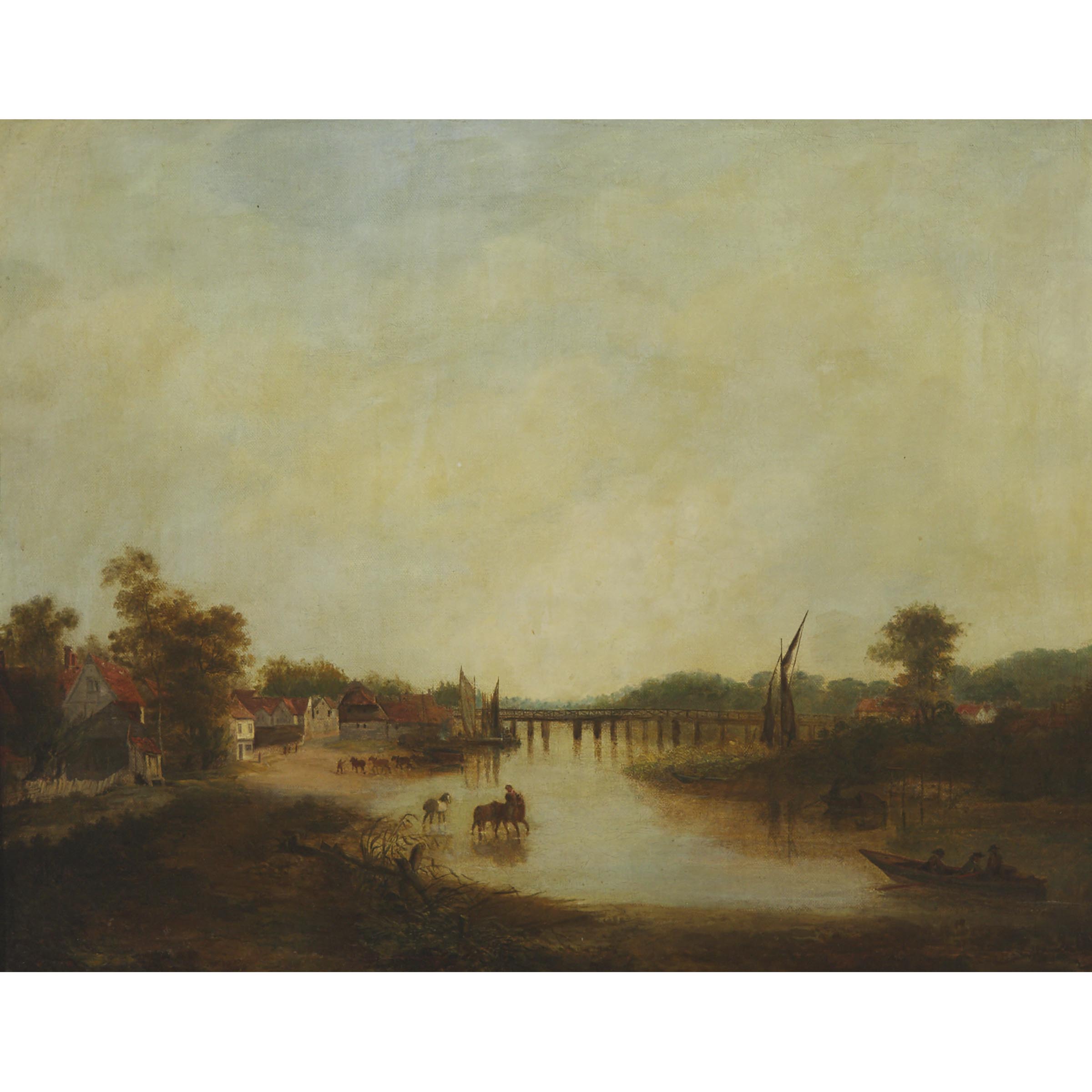 Village Scene with Bridge and River