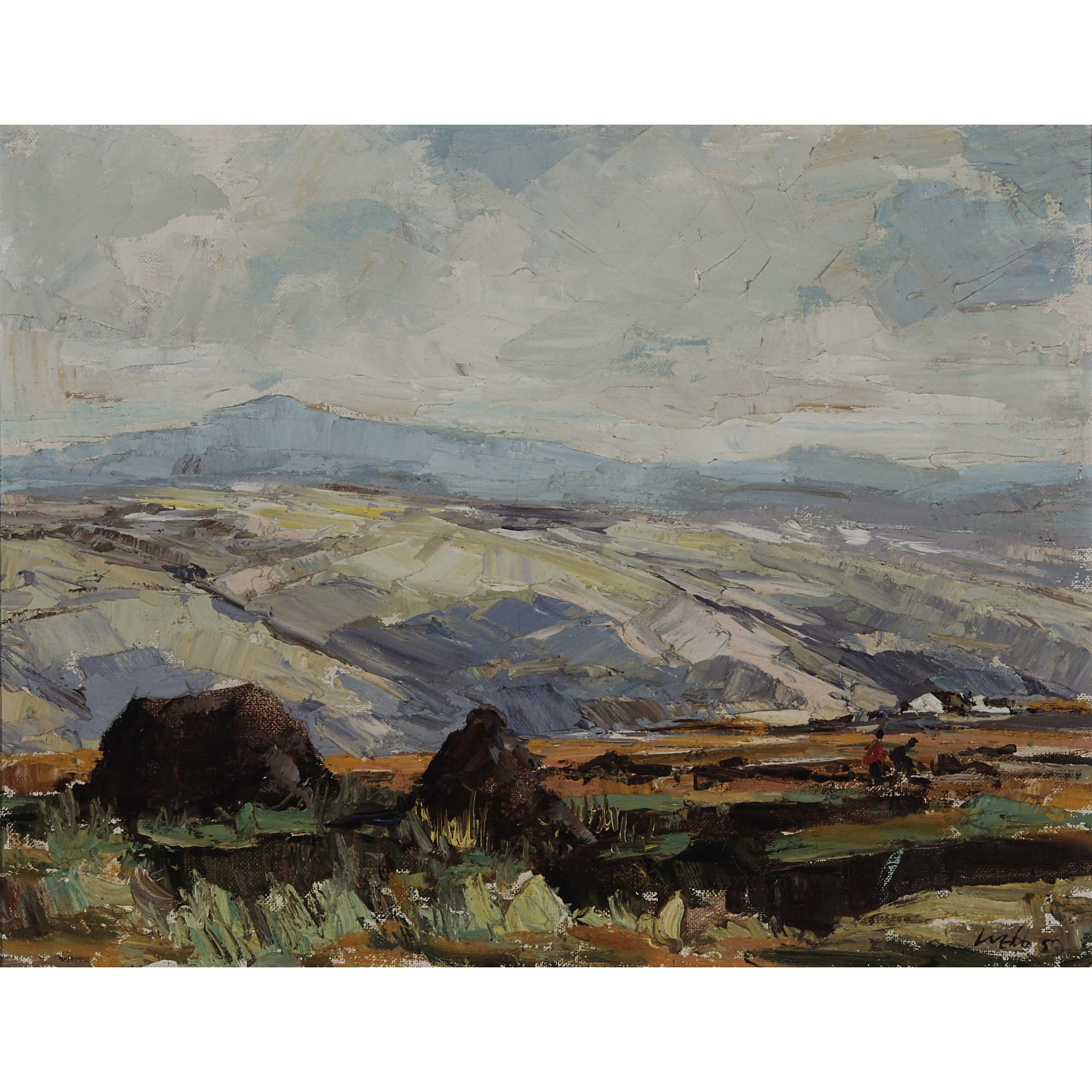 Figures Working in the Fields in a Rocky Mountainous Landscape, 1950s