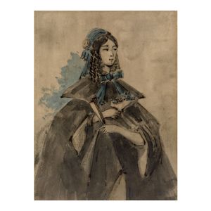 Jeune femme au bonnet bleu 12 15/16 x 9 13/16 in (32.8 x 25 cm) ()