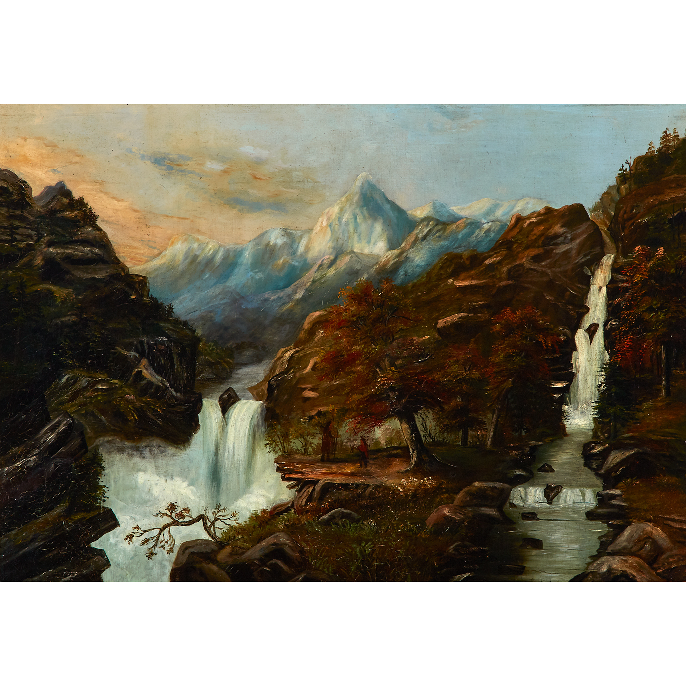 Alexander Francois Loemans, Two Figures in a Landscape with Waterfalls