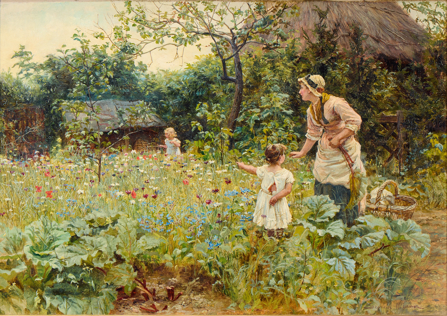Severin Nilson, Barn i blommande trädgård.