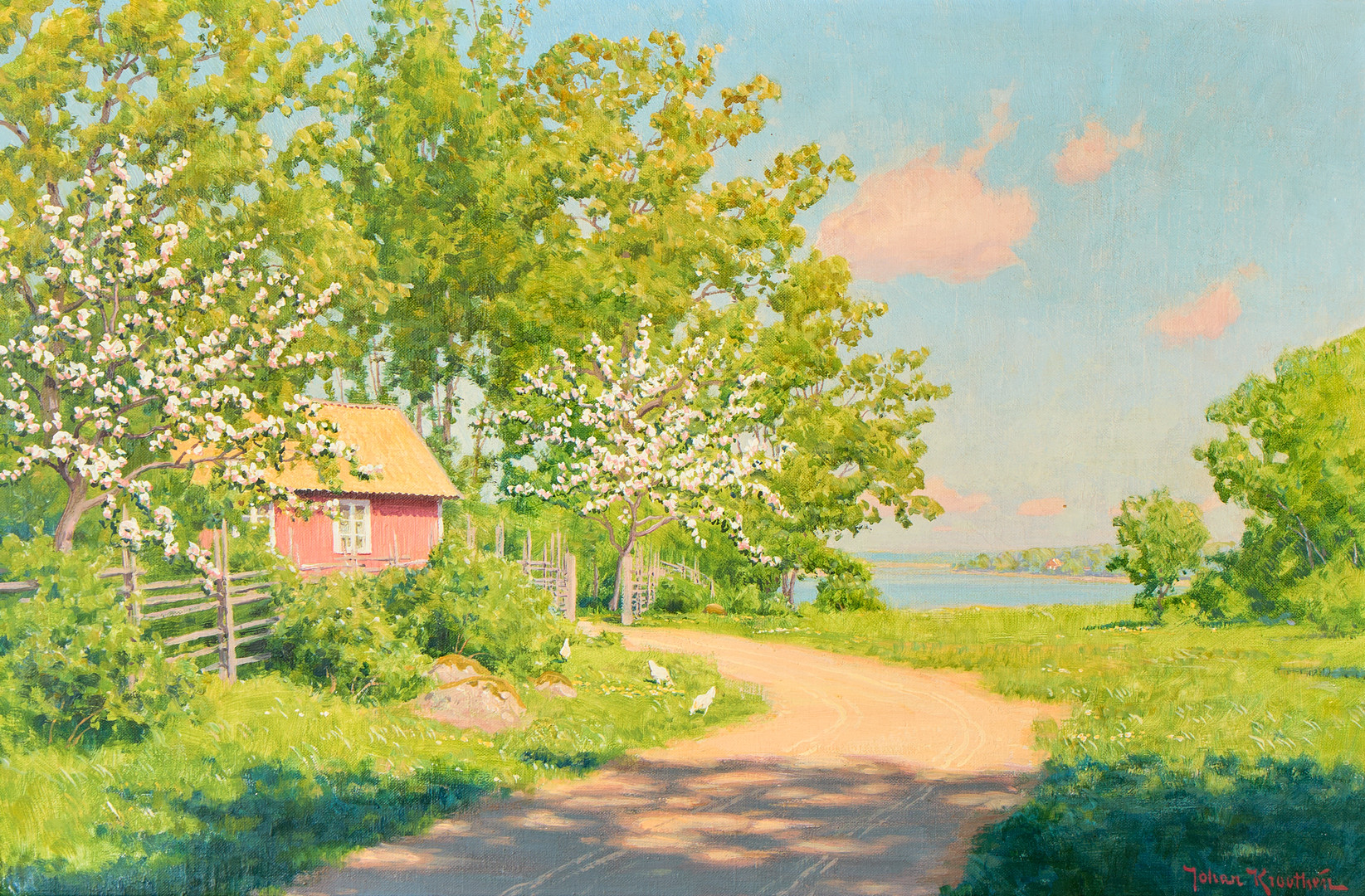 Landskap med pickande höns.