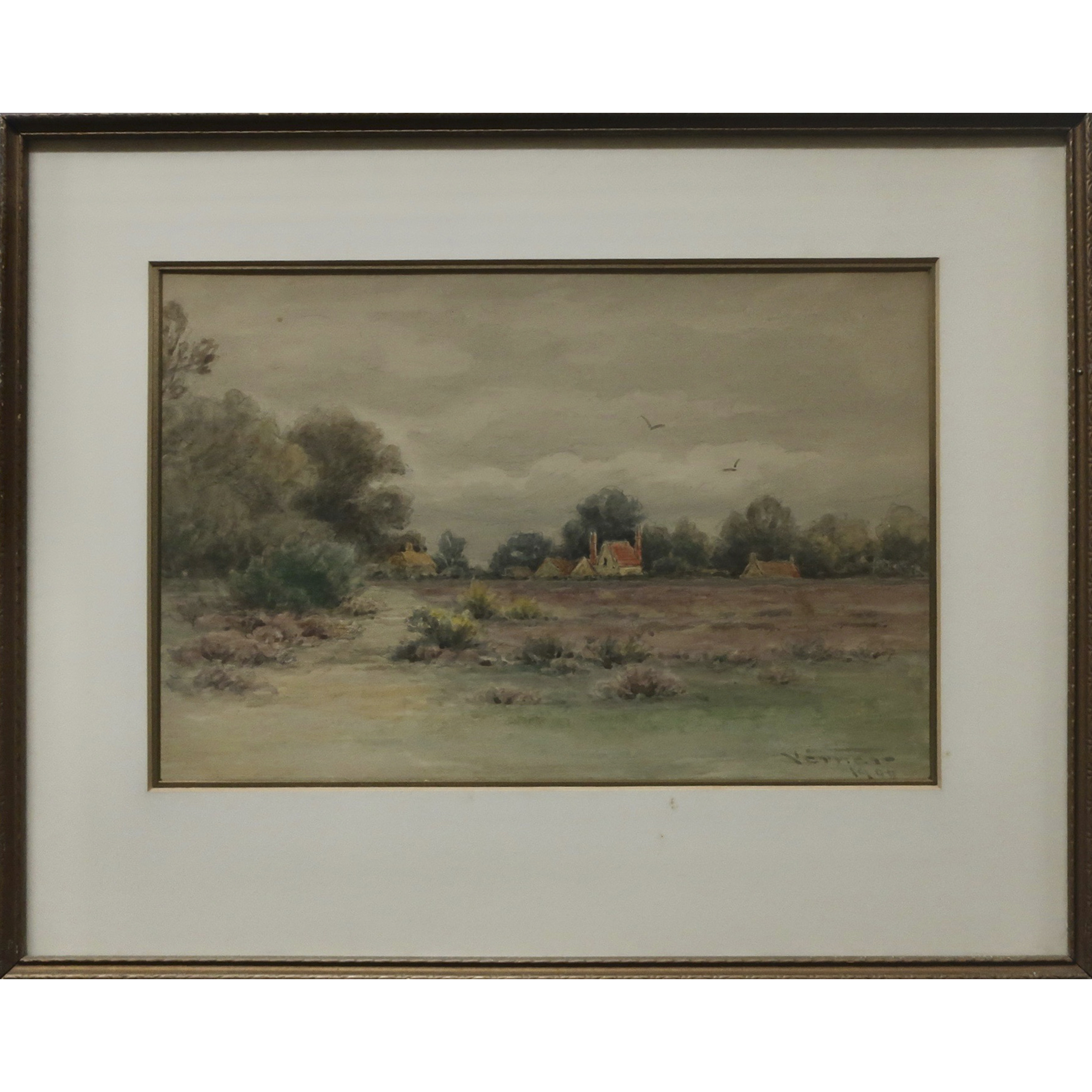 View Across a Clearing, Cottages in Distance