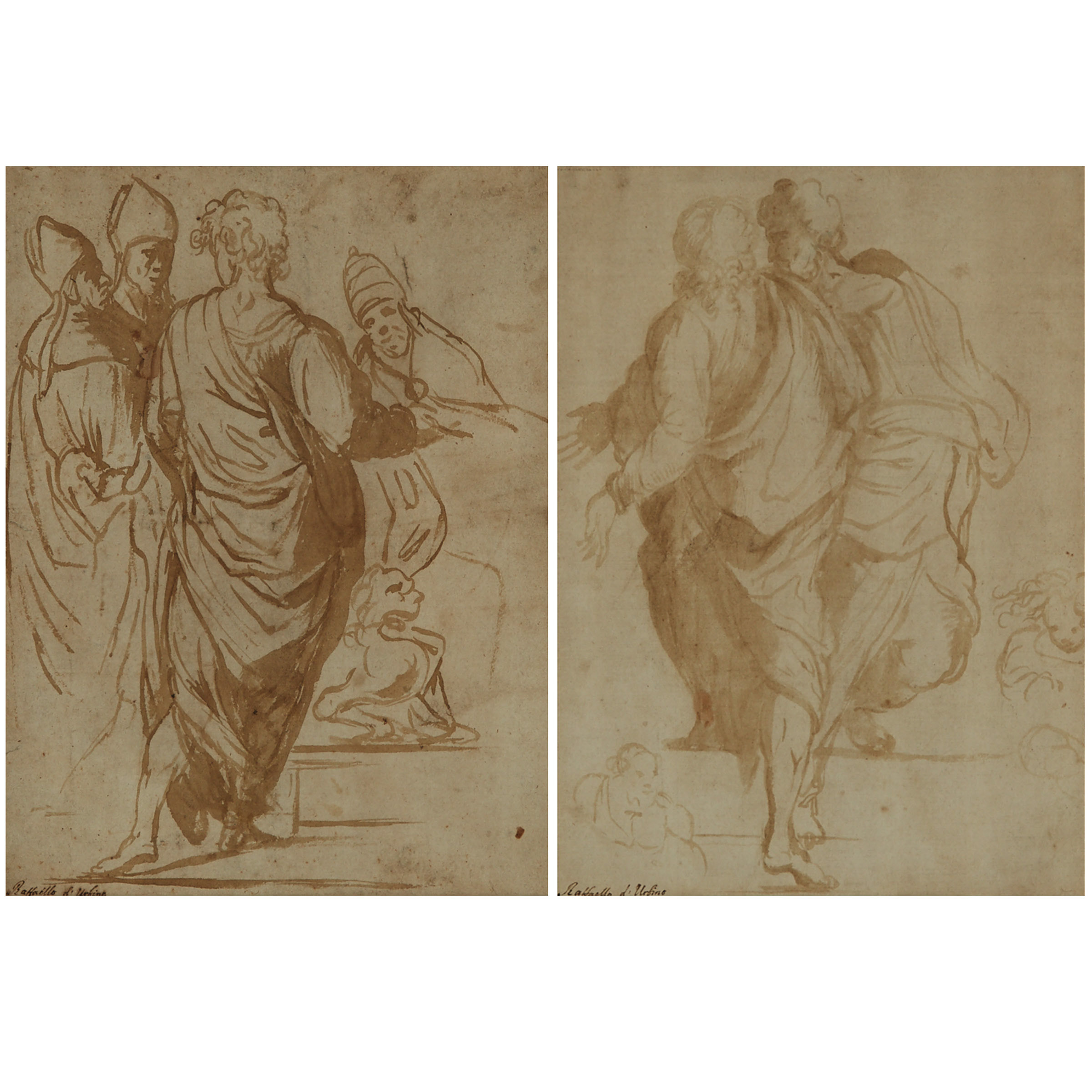 TWO APOSTLES ASCENDING STAIRS; APOSTLE AND CLERICS MEETING