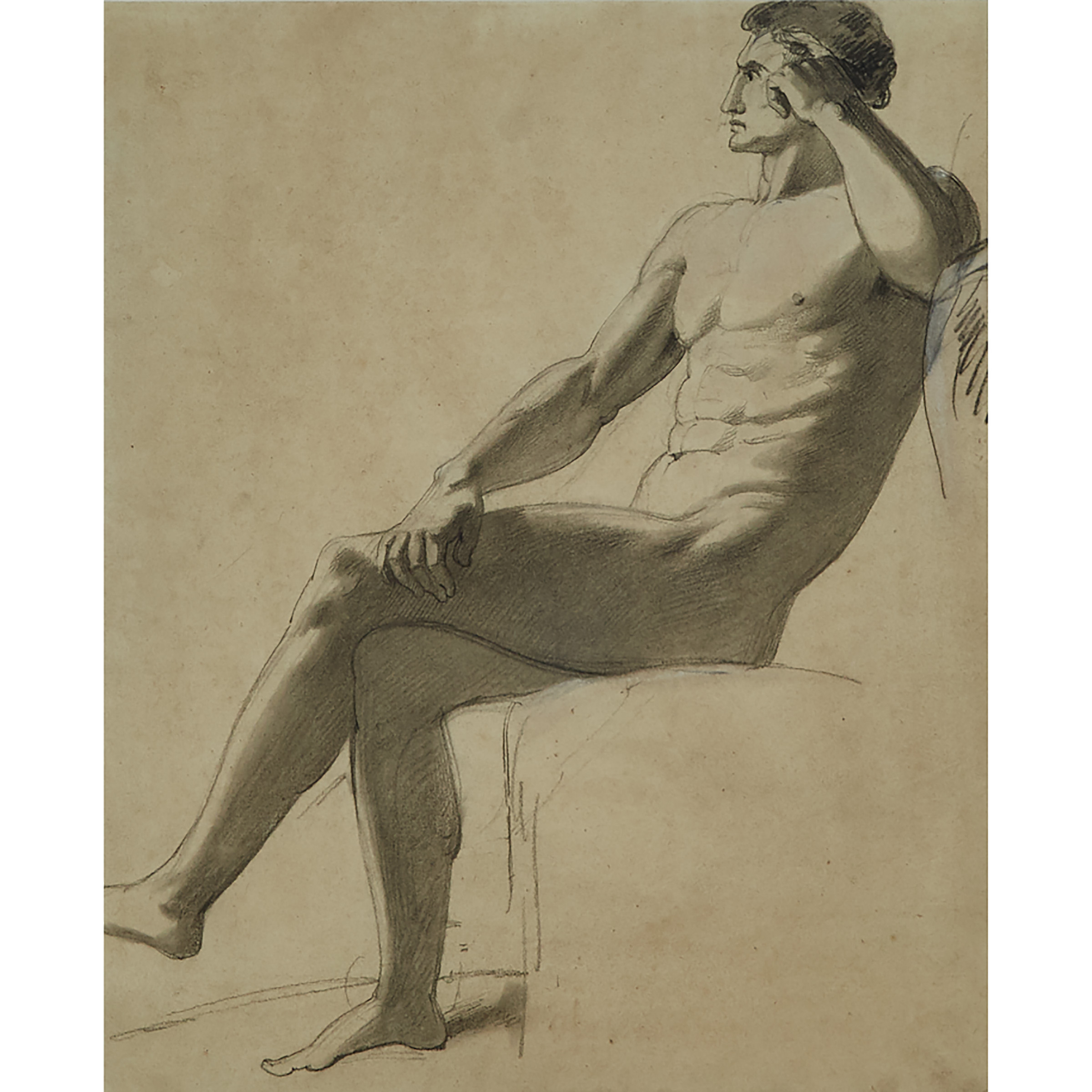 Male Nude Seated in Profile Facing to the Left