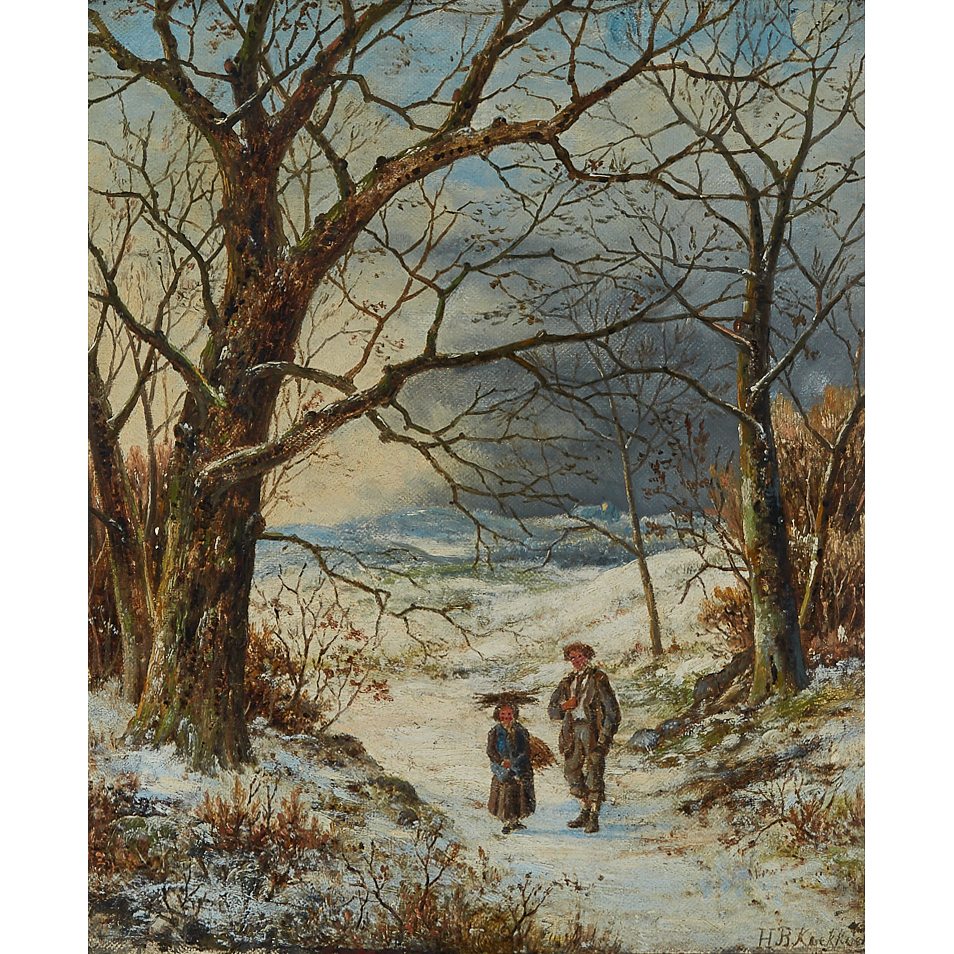 Winter Woodland Scene with Father and Child