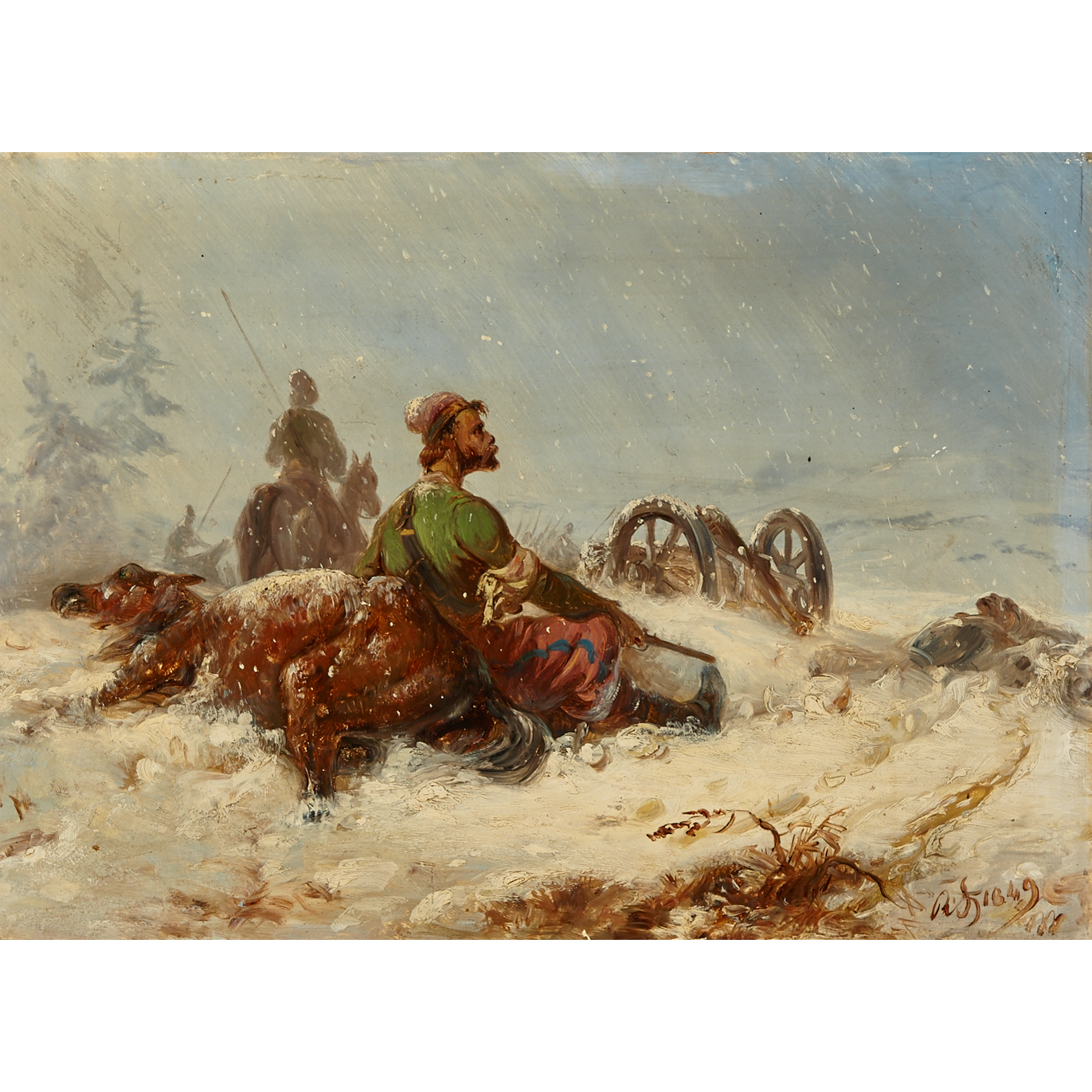 Fallen Cossak in Snow After the Battle (Retreat from Moscow?)