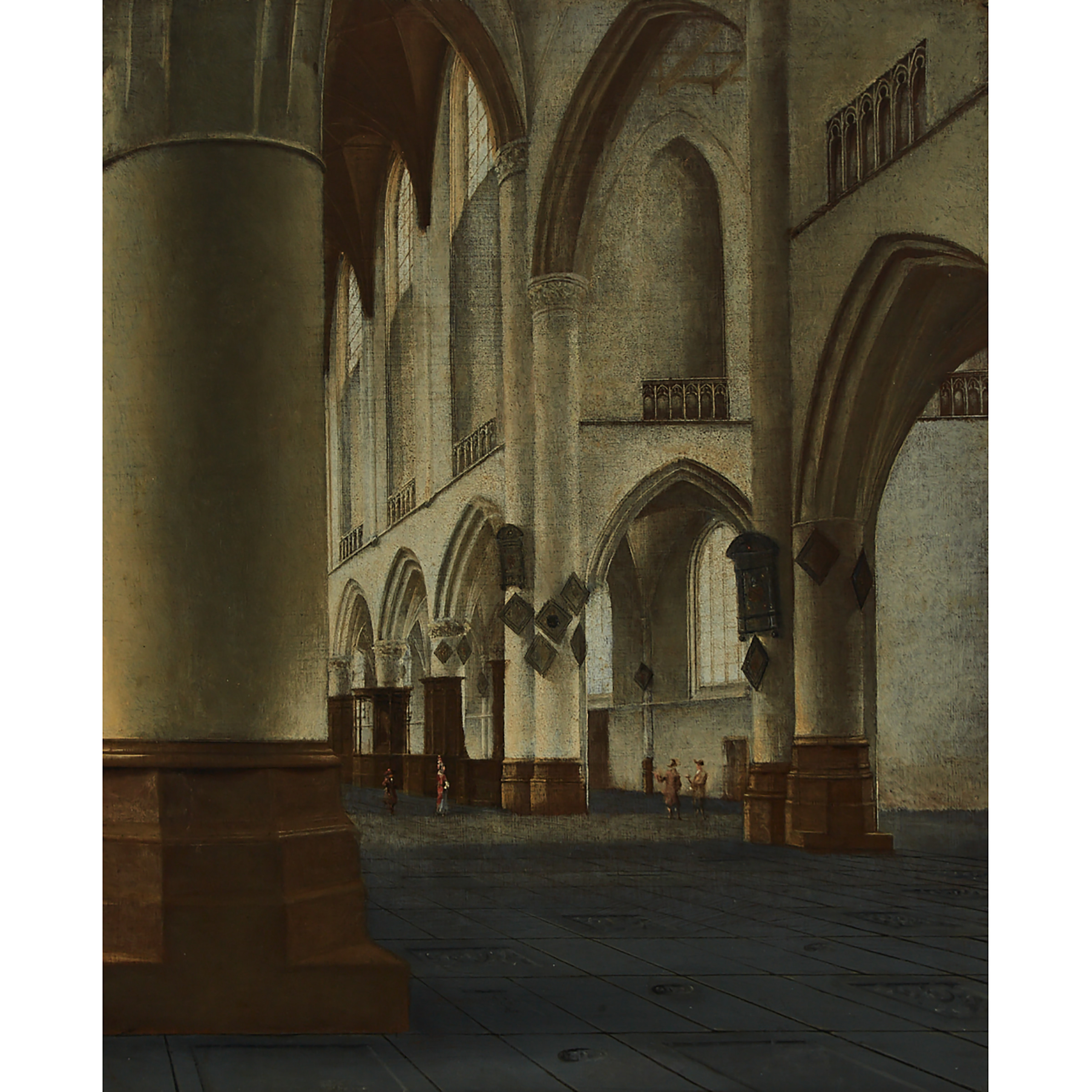 Interior of Cathedral with Figures (Possibly the Interior of the Great Church (Grote or St. Bavo Kerk) in Haarlem, Netherlands)