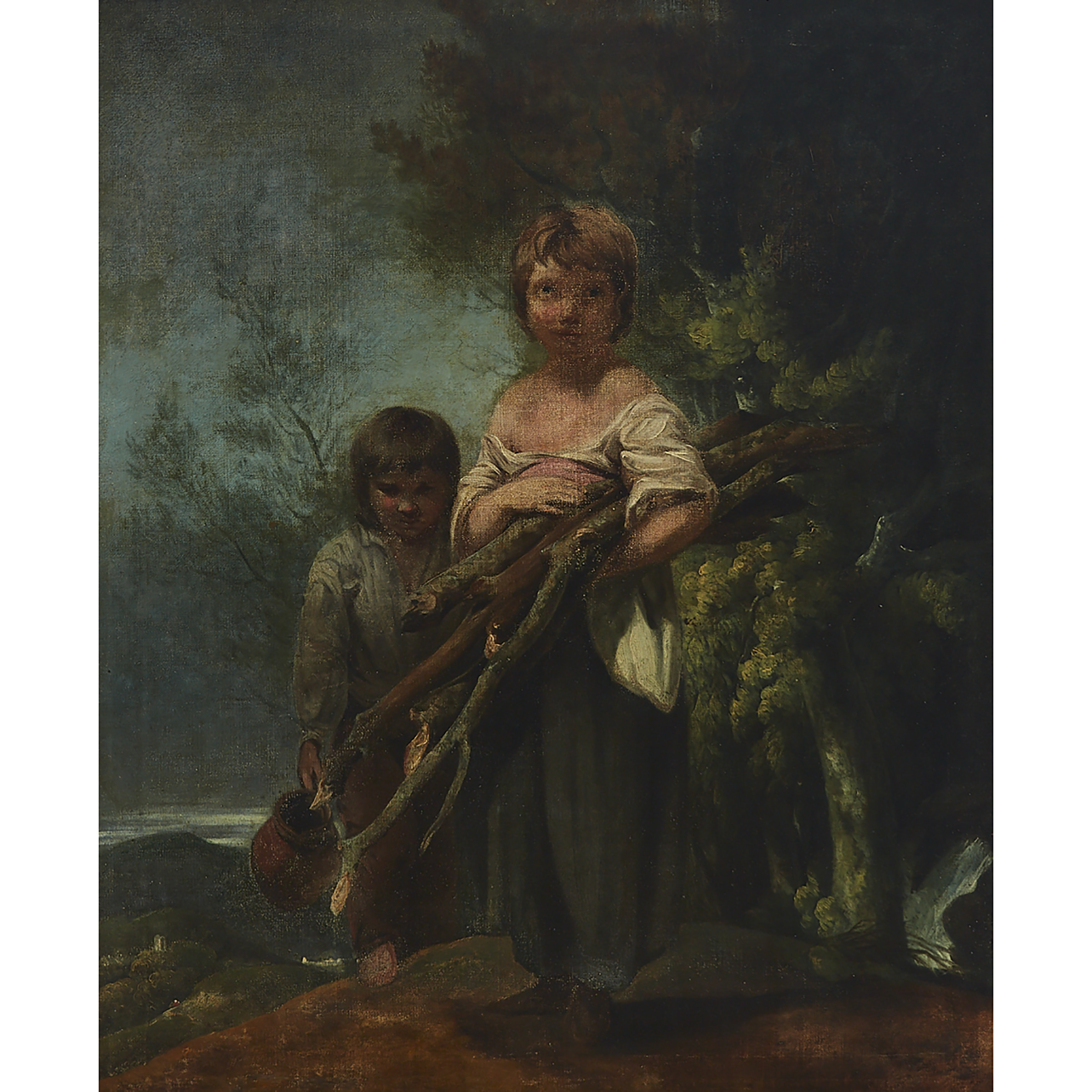 Cottage Children Gathering Wood