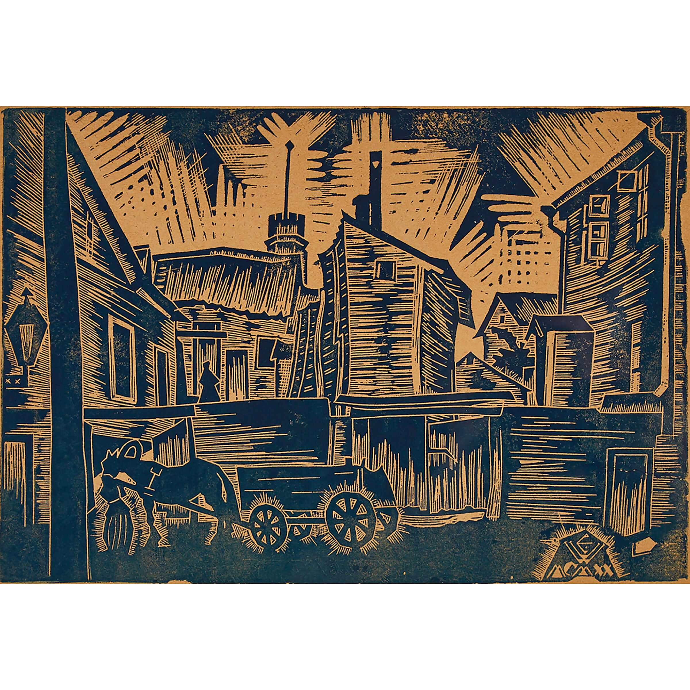 Wiiralt Eduard, AGUILIHOOV HOBUSEGA (TANAV) (HORSE IN STREET), 1920 [FROM  THE “MCMXX” LINOCUT FOLDER]